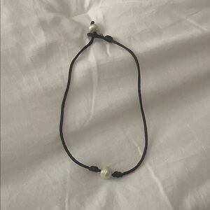 Black Cord Necklace with Pearl Bead